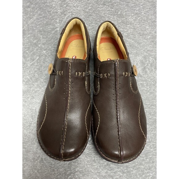 Clarks Un.Loop Women’s Brown Leather Ortholite Slip On Shoes Size 7 M - Picture 4 of 16